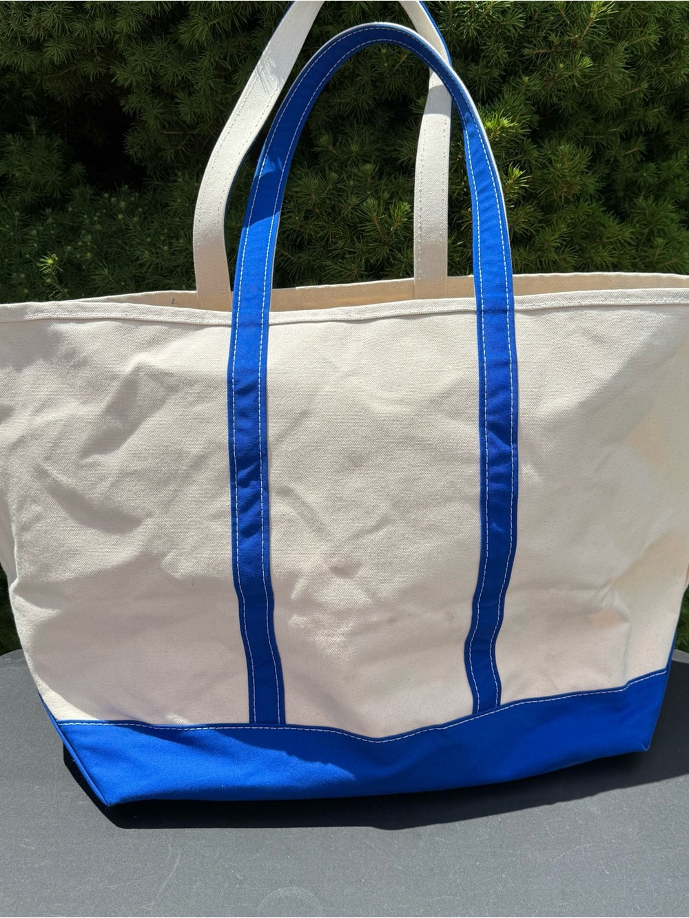 L.L.Bean Vintage Boat and Tote Canvas Tote - White with Royal Blue Trim XL - Picture 5 of 6